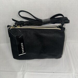 George Black Pebbled Faux Leather Crossbody Bag With Gold-Tone Zippers